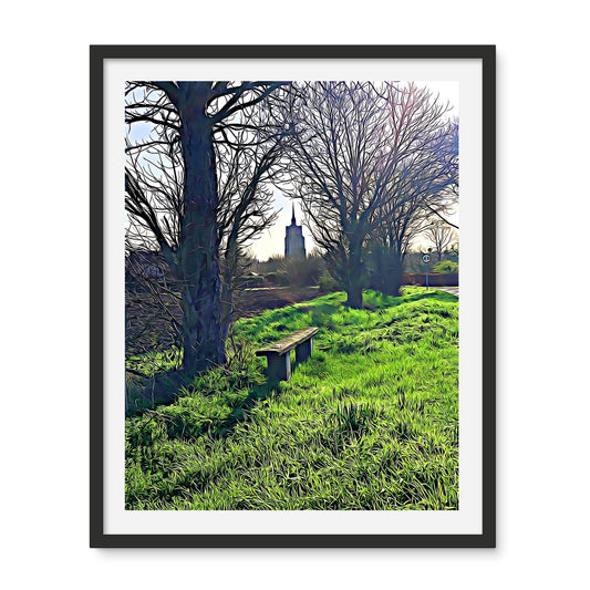 Bench on Gardiners Lane - Illustrated Framed Photo Tile