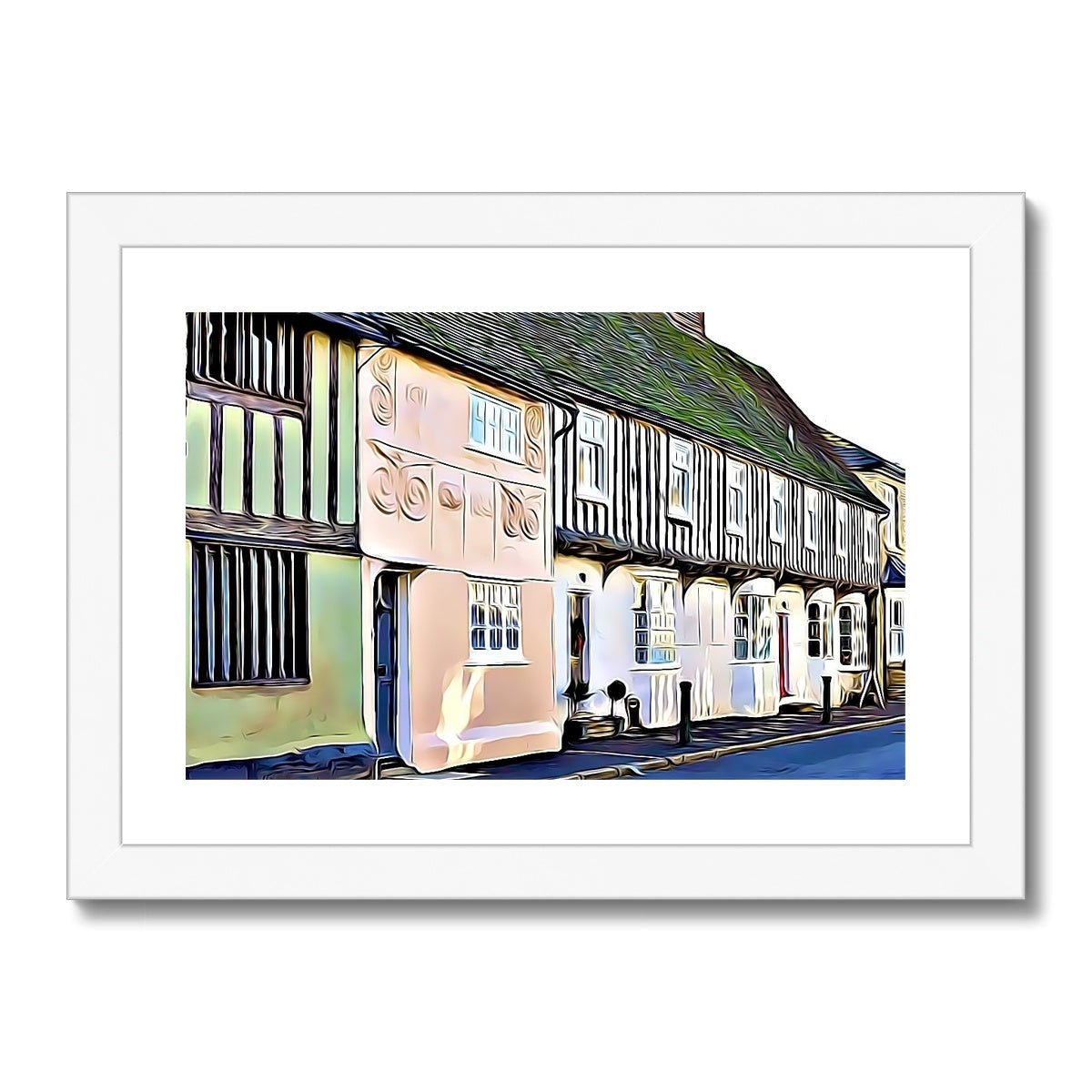 Tudor High Street - Illustrated Framed & Mounted Print