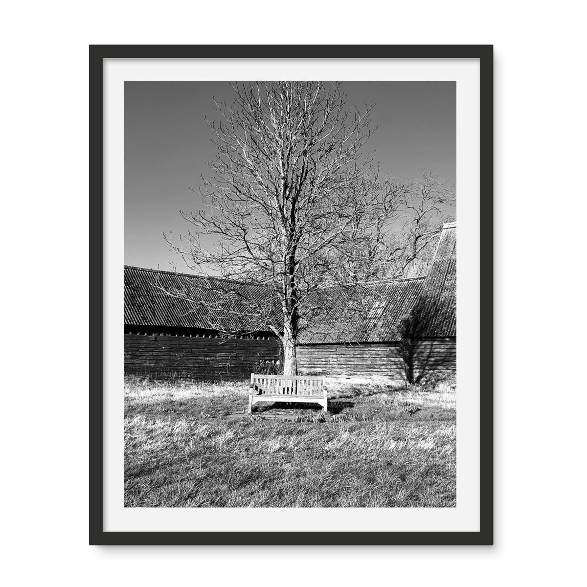 Bench at Bluegates - Black & White Framed Photo Tile