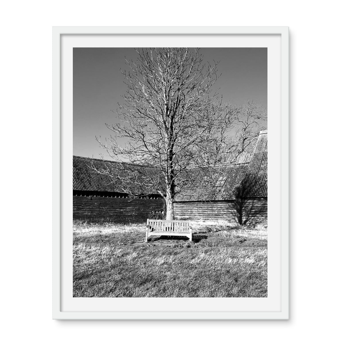 Bench at Bluegates - Black & White Framed Photo Tile