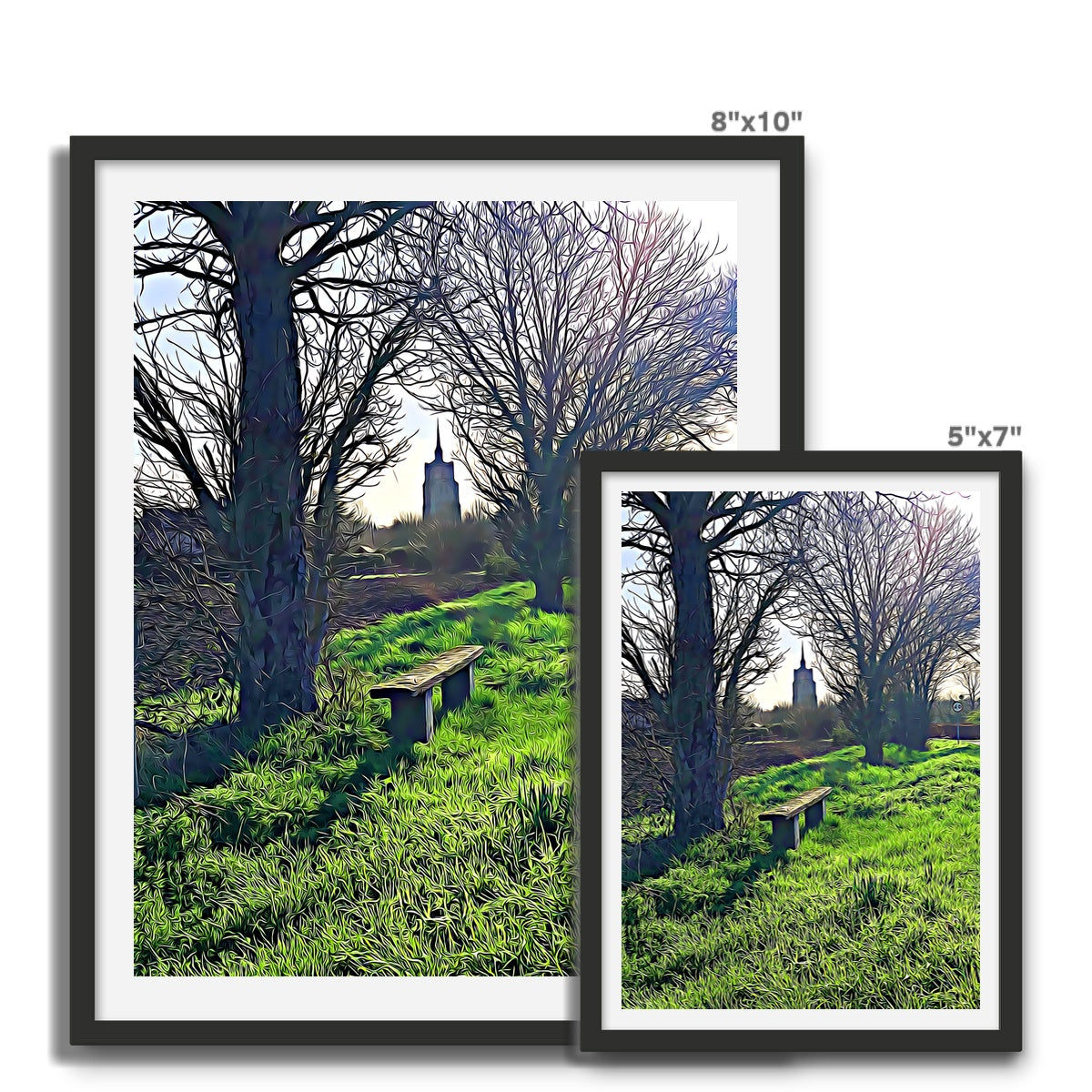Bench on Gardiners Lane - Illustrated Framed Photo Tile
