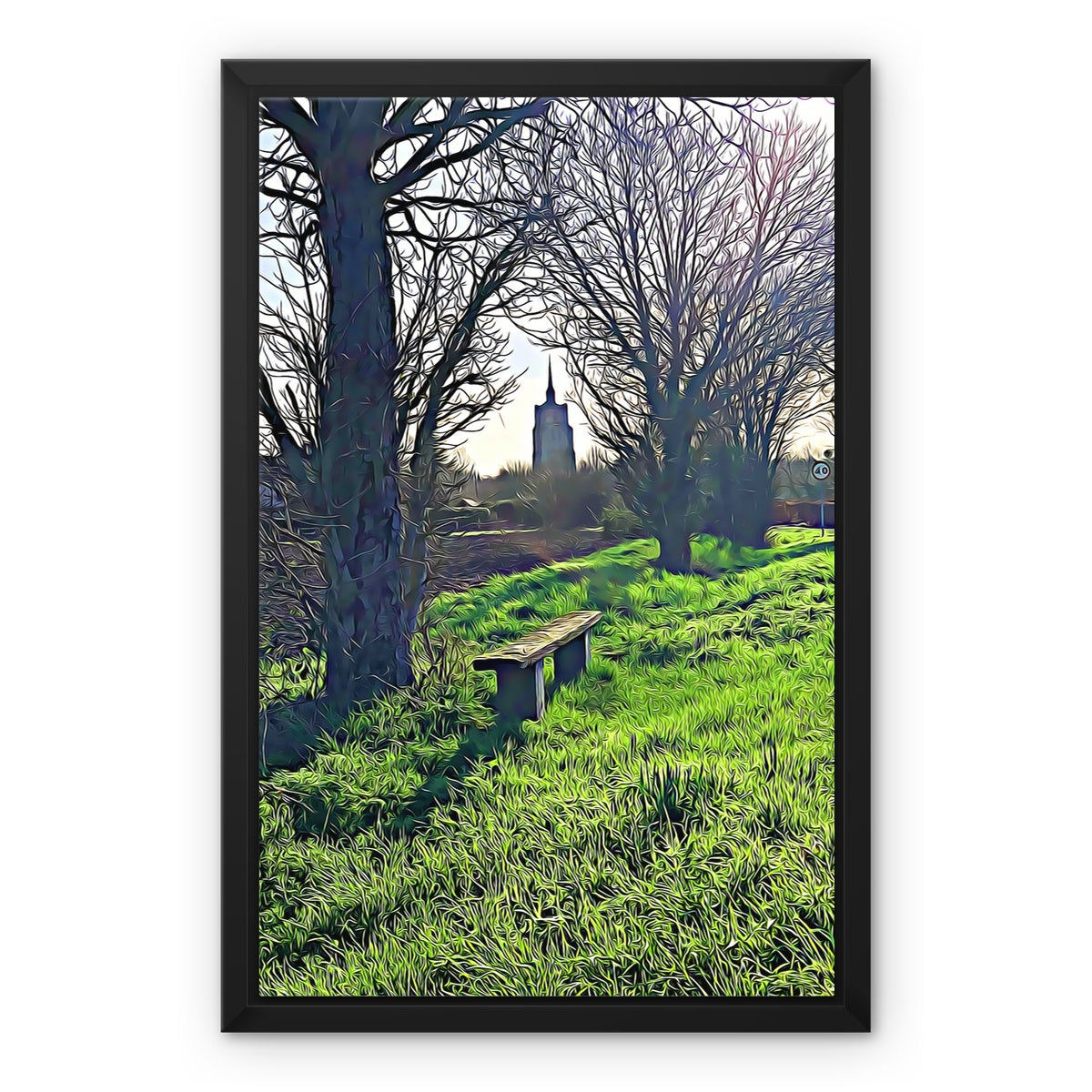 Bench on Gardiners Lane - Illustrated Framed Canvas