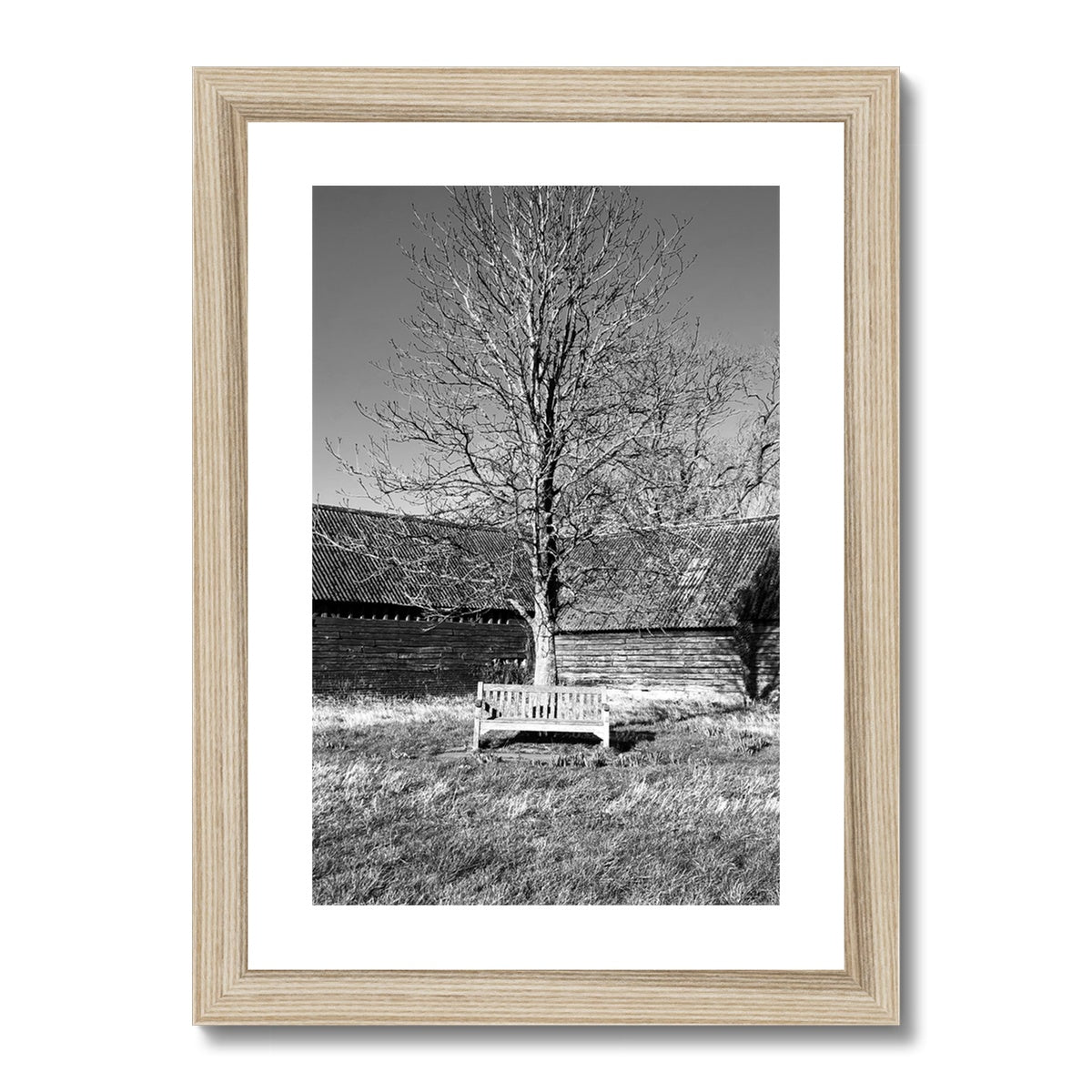 Bench at Bluegates - Black & White Framed & Mounted Print