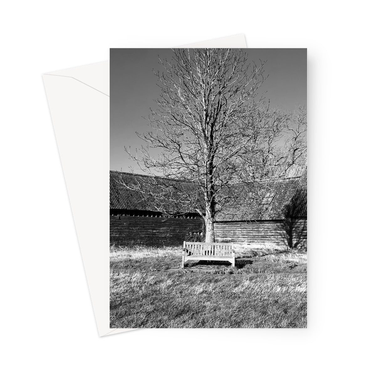 Bench at Bluegates - Black & White Greeting Card