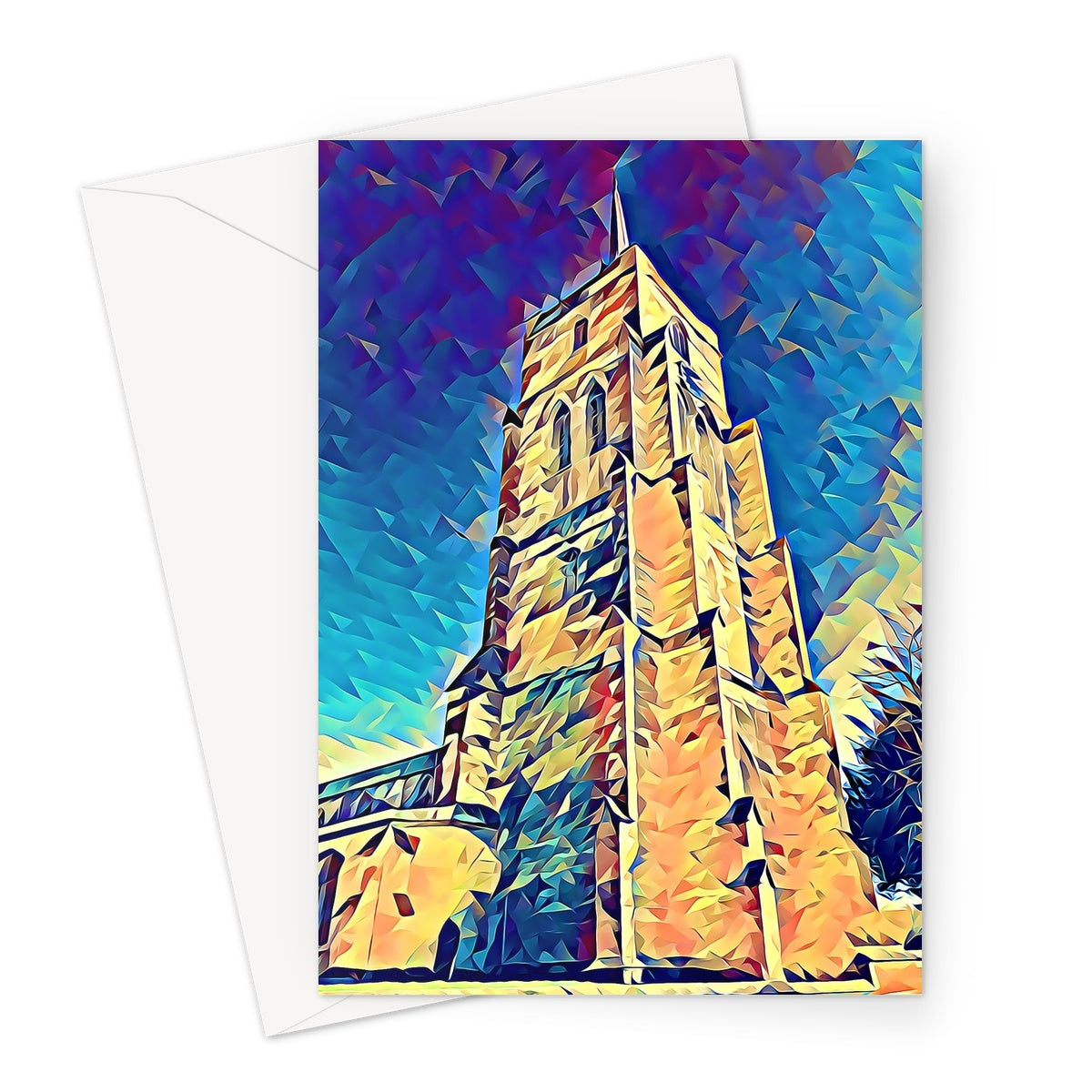 St Mary's Tower - Poly Art Greeting Card