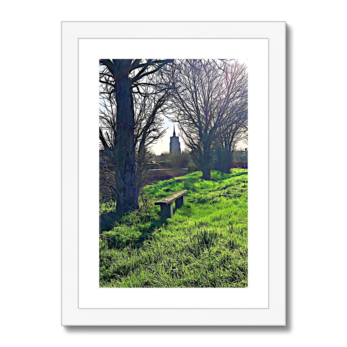 Bench on Gardiners Lane - Illustrated Framed & Mounted Print