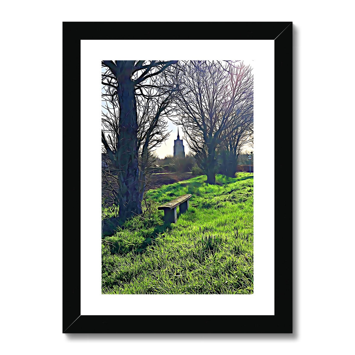 Bench on Gardiners Lane - Illustrated Framed & Mounted Print