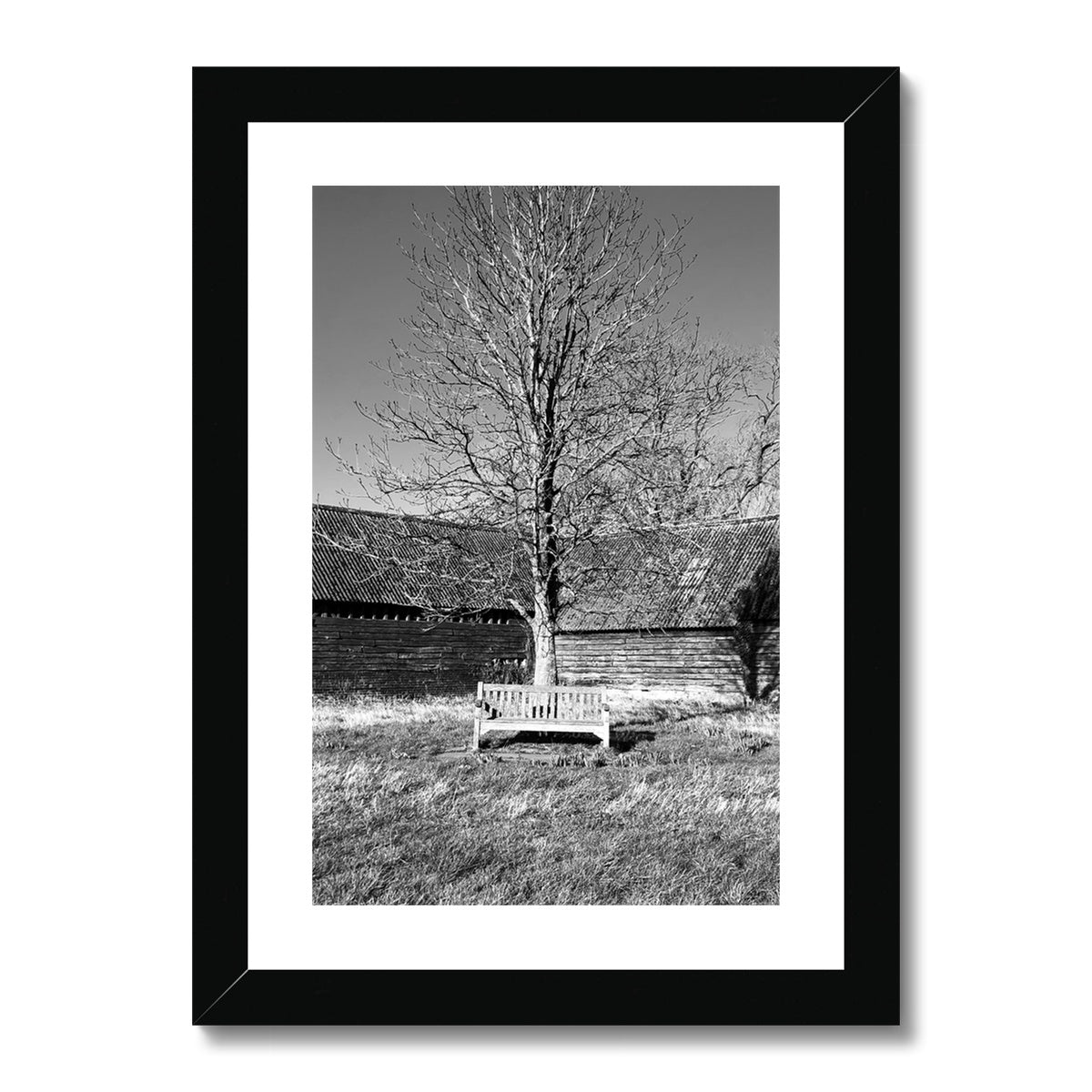 Bench at Bluegates - Black & White Framed & Mounted Print