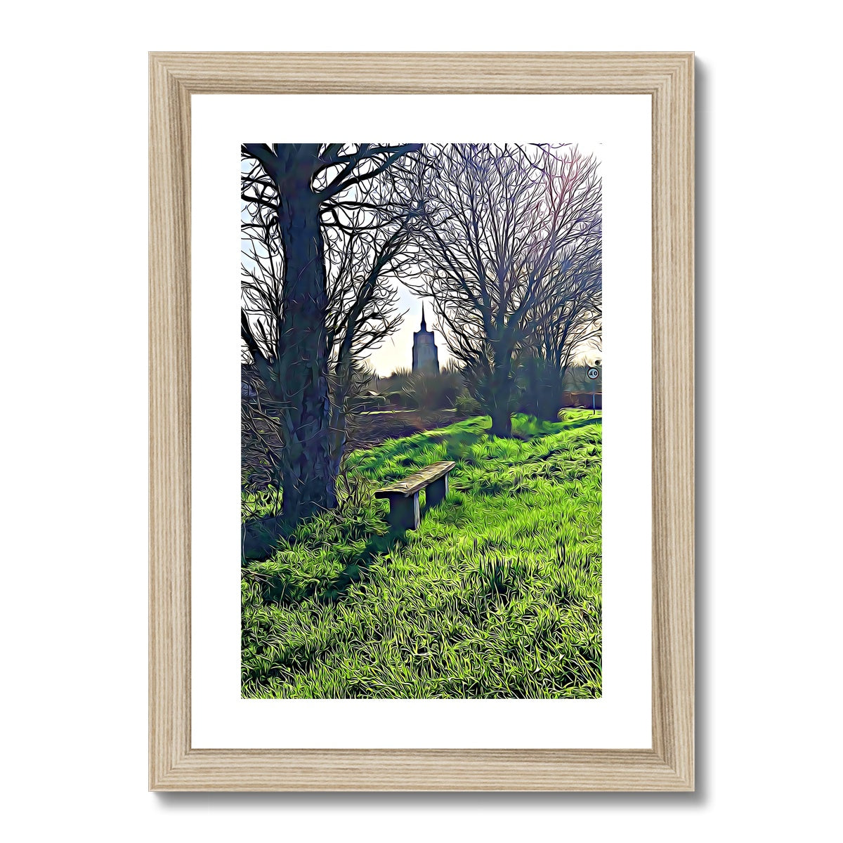 Bench on Gardiners Lane - Illustrated Framed & Mounted Print